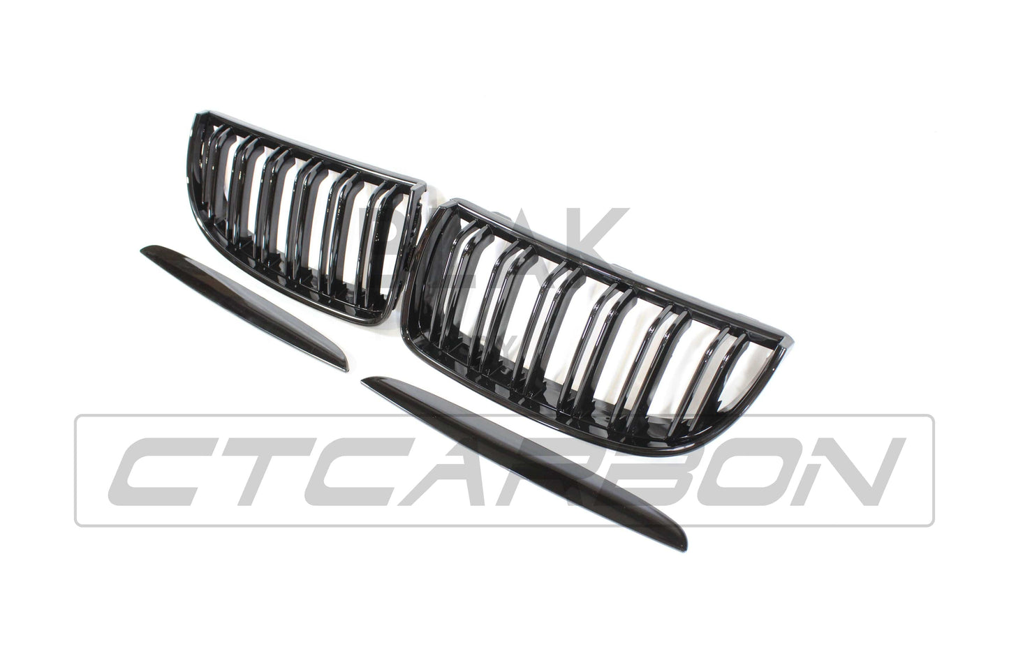 BMW E90 E91 3 Series 2005-2008 Pre-LCI/Pre-Facelift Black Kidney Grilles - Twin/Double Slat M-Style Front Grill Set | Shadowline Chrome Delete Replacement | BLAK by CT Carbon
