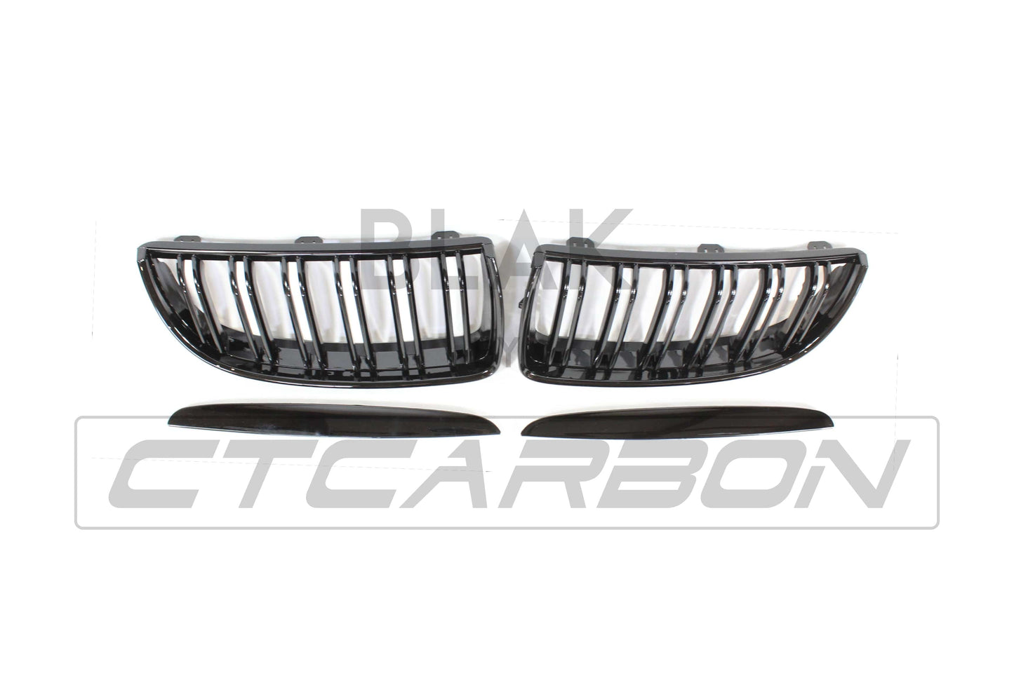 BMW 3 Series E90 E91 Pre-LCI Kidney Grilles (Double Slat) - Black M Style Front Grill Set, Pre-Facelift 2005-2008 Saloon/Sedan & Estate/Touring - Shadowline De-Chrome Replacement - BLAK by CT Carbon
