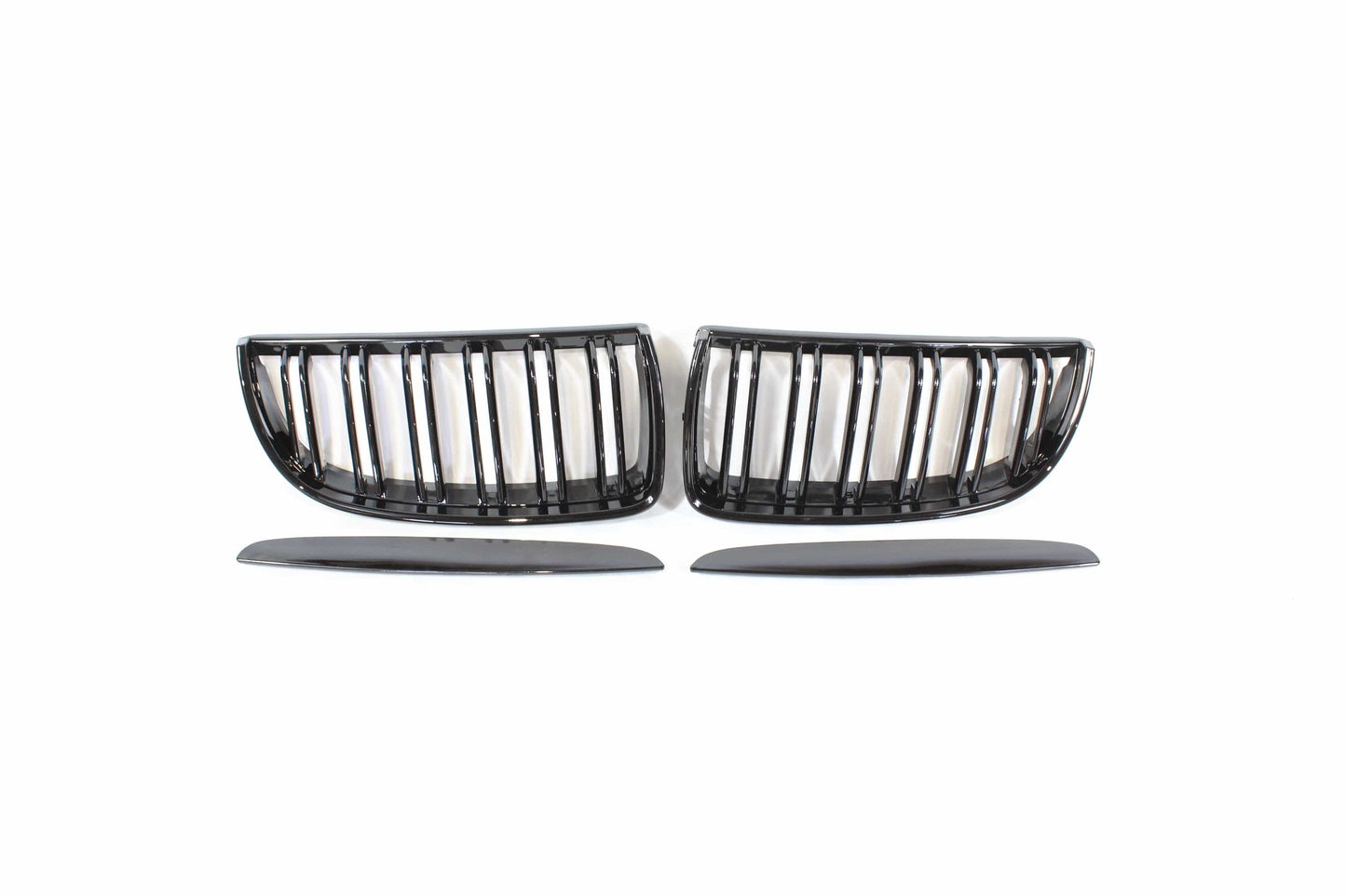 BMW 3 Series E90 E91 Pre-LCI Kidney Grilles (Double Slat) - Black M Style Front Grill Set, Pre-Facelift 2005-2008 Saloon/Sedan & Estate/Touring - Shadowline De-Chrome Replacement - BLAK by CT Carbon