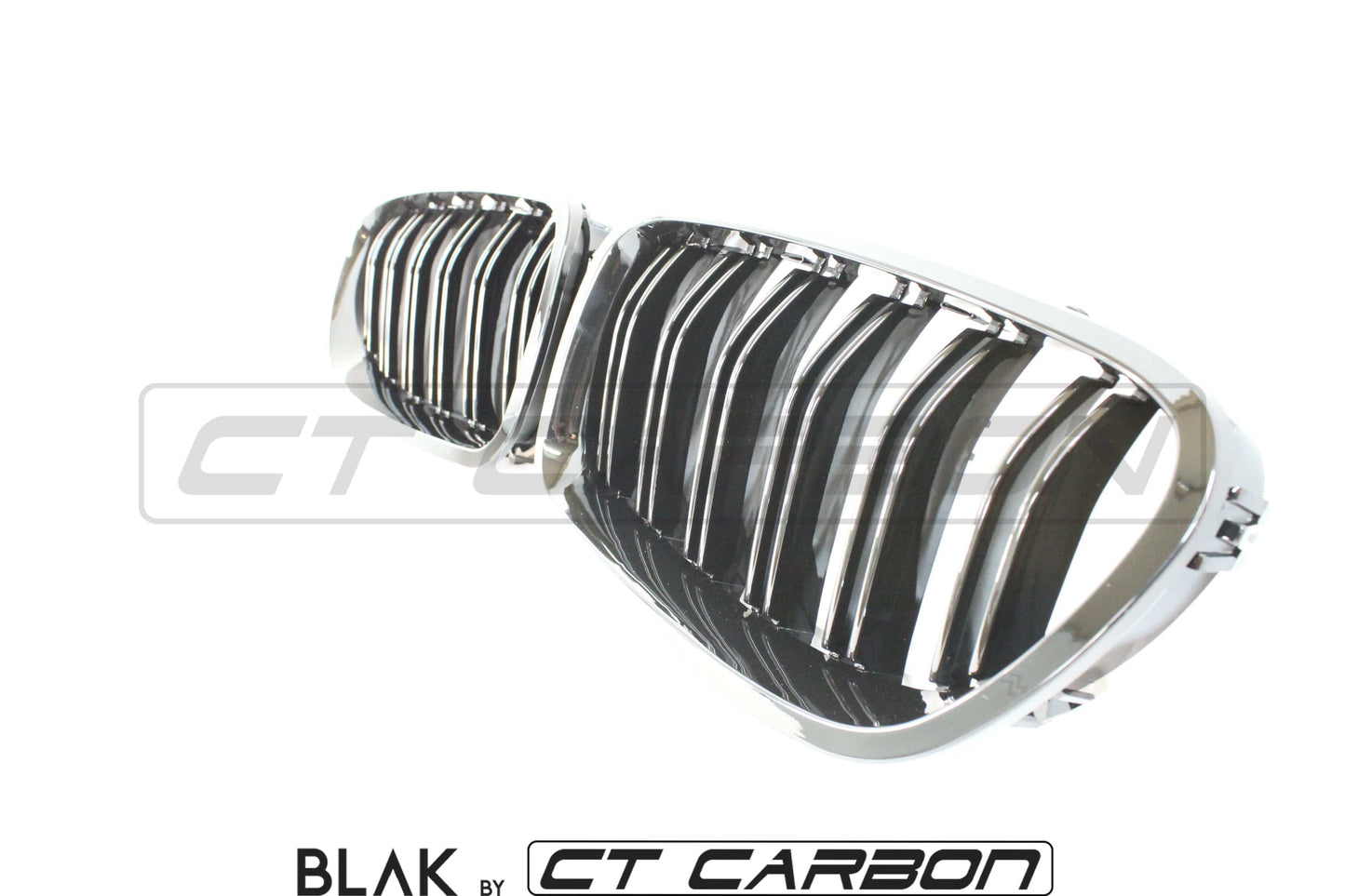 BMW F10 5 Series & M5 (M Sport) Black Double Slat/Twin Bar Kidney Grilles (Front Grills) Shadowline De-Chrome Blackout Replacement Set 2009-2017 - BLAK by CT Carbon