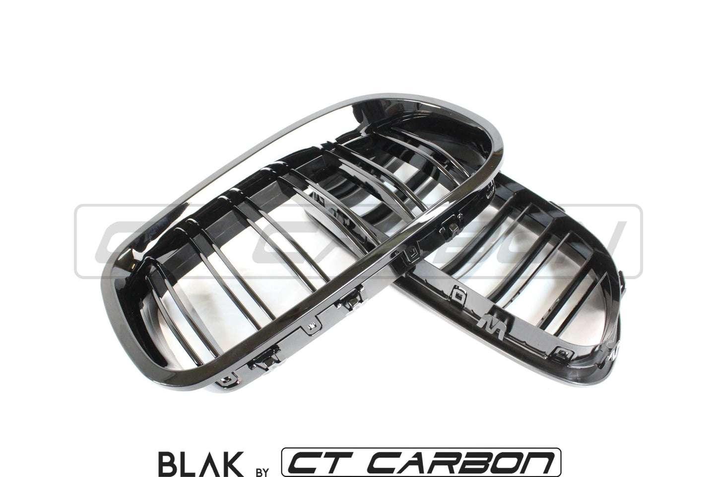 BMW F10 M5 & 5 Series Front Kidney Grilles Set – Black Double/Twin Slat ABS OEM-Style Replacement (De-Chrome/Shadowline/Blackout) – Radiator/Nose Grill Pair | BLAK by CT Carbon | Fits 5 Series 2009-2017, M5 2011-2016