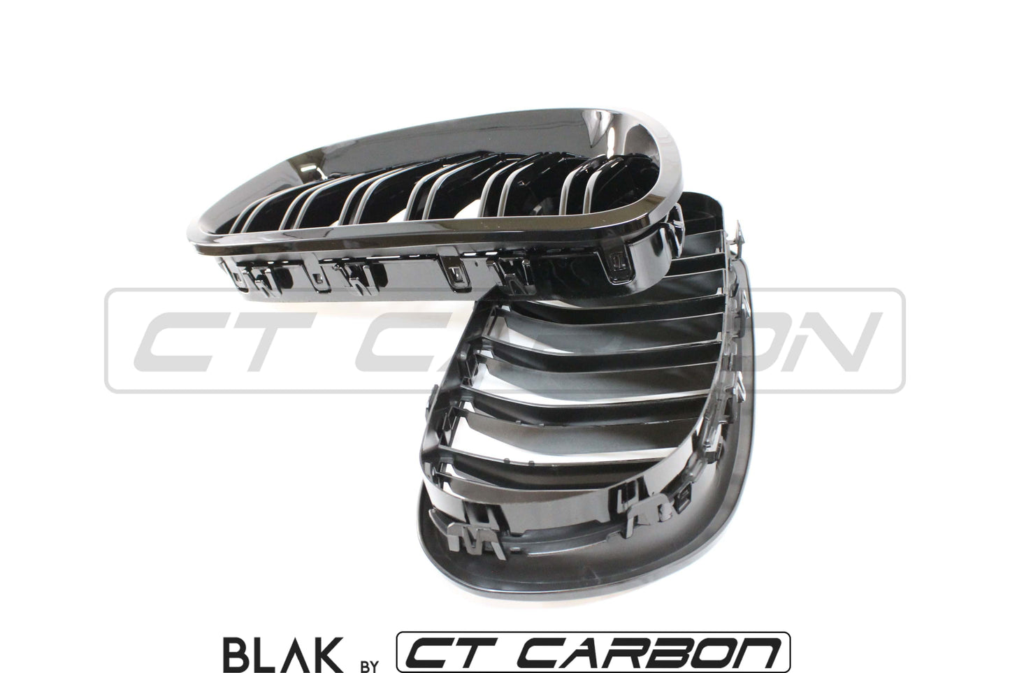 BMW F10 5 Series & M5 Black Double Slat Kidney Grilles/Grills – Front M Style Replacement, Shadowline Blackout Dechrome ABS – BLAK by CT Carbon (F10 2009-2017, M5 2011-2016) Pair