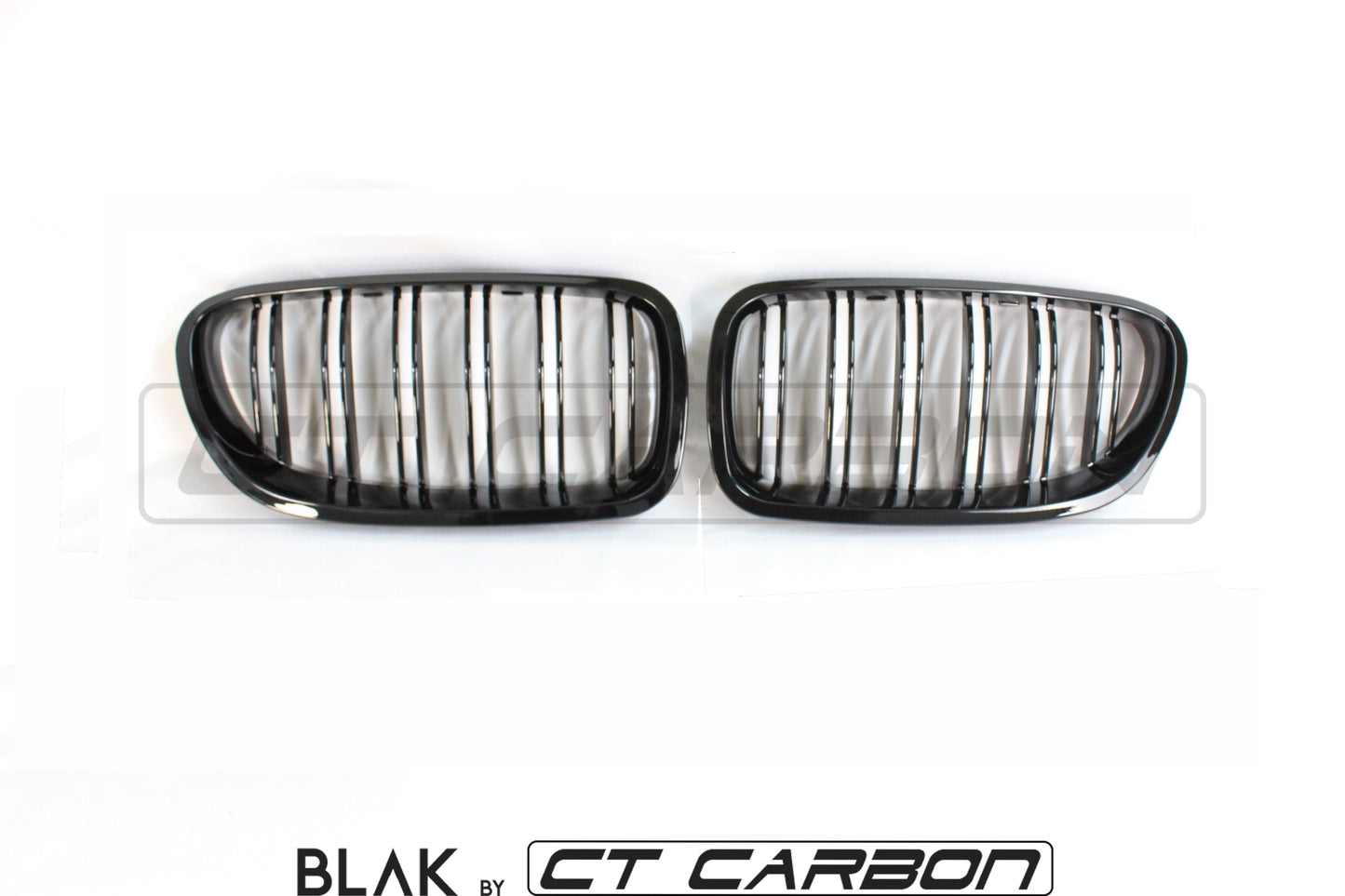 BMW F10 5 Series Saloon (2009-2017) & M5 (2011-2016) Black Double Slat Kidney Grilles | Shadowline Blackout Dechrome Front Grill Set, Left & Right | ABS Replacement | BLAK by CT Carbon