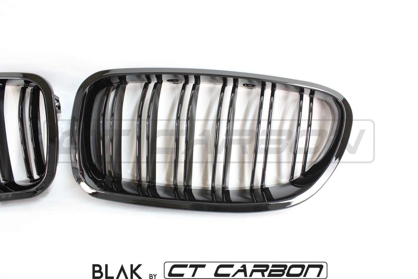 BMW F10 M5 & 5 Series Front Kidney Grilles Set – Black Double/Twin Slat ABS OEM-Style Replacement (De-Chrome/Shadowline/Blackout) – Radiator/Nose Grill Pair | BLAK by CT Carbon | Fits 5 Series 2009-2017, M5 2011-2016