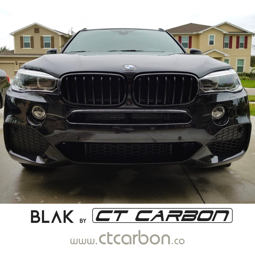 BMW X5 X6 F15 F16 2014-2018 Gloss Piano Black Kidney Grilles Single Slat (One-Bar) | Front Radiator Grill/Grille Replacement Set | Shadowline Blackline De-Chrome | BLAK by CT Carbon