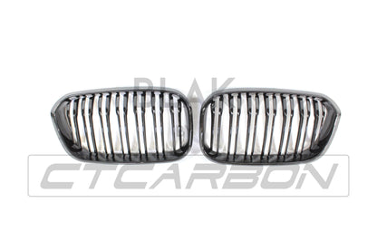 BMW 1 Series F20 LCI 2015-2020 Gloss Piano Black Double/Dual Slat Kidney Grilles (M Performance Style) - Front Radiator Grille Set Blackout Shadowline Black Pack De-Chrome Replacement Pair (Grills)