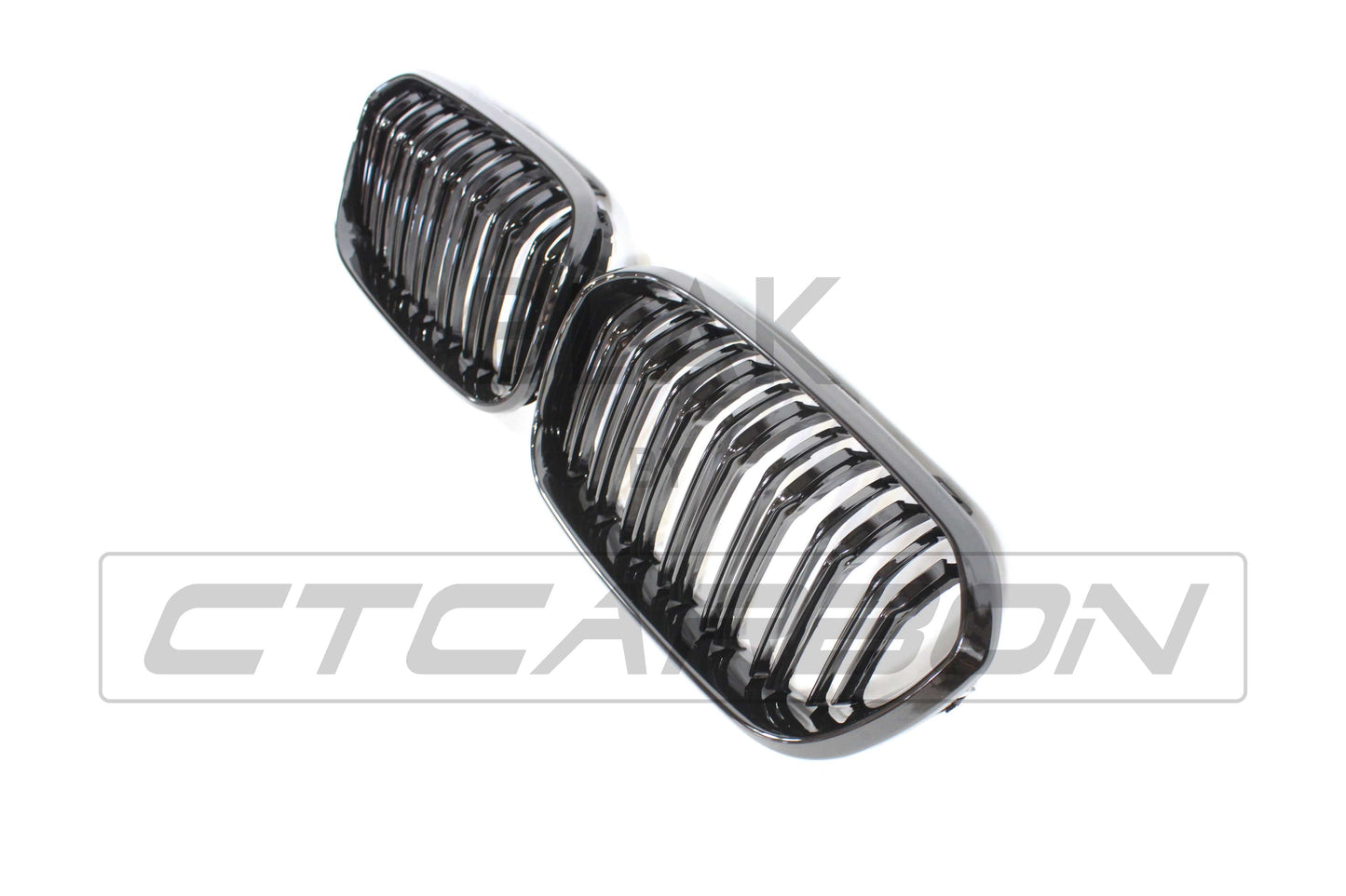 BMW 1 Series F20 LCI 2015-2020 Gloss Piano Black Double/Dual Slat Kidney Grilles (M Performance Style) - Front Radiator Grille Set Blackout Shadowline Black Pack De-Chrome Replacement Pair (Grills)