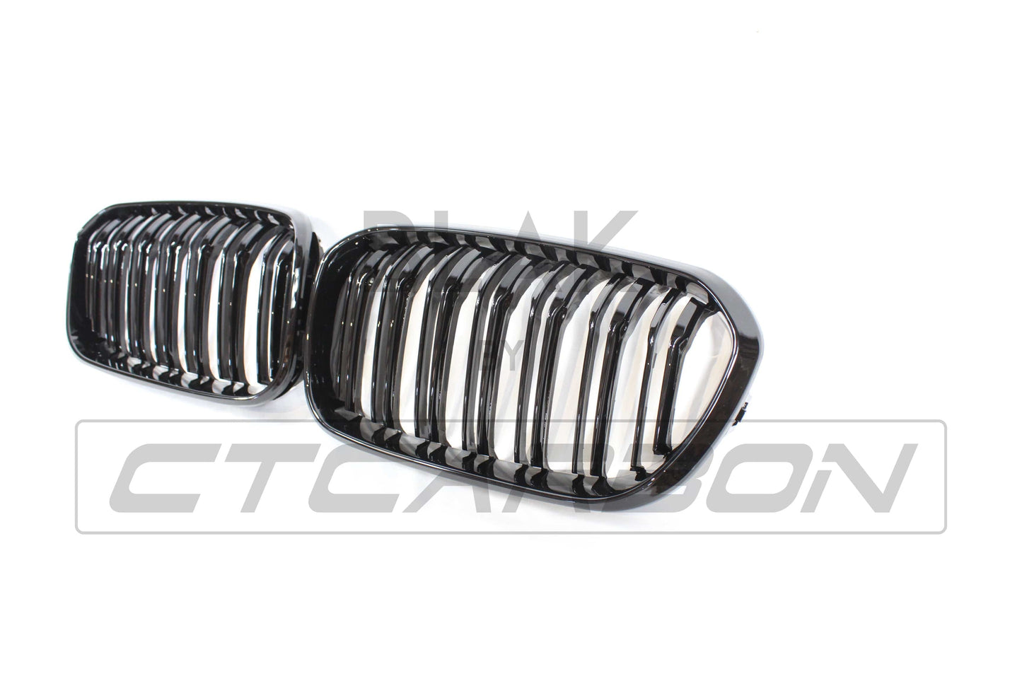 BMW 1 Series F20 LCI Facelift (2015–2020) Twin/Double Slat Kidney Grille Set – Gloss Piano Black M Performance Style Shadowline Front Grill/Grille ABS Replacement Blackout Radiator Grilles M140i