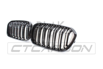 BMW 1 Series F20 LCI Facelift (2015–2020) Twin/Double Slat Kidney Grille Set – Gloss Piano Black M Performance Style Shadowline Front Grill/Grille ABS Replacement Blackout Radiator Grilles M140i