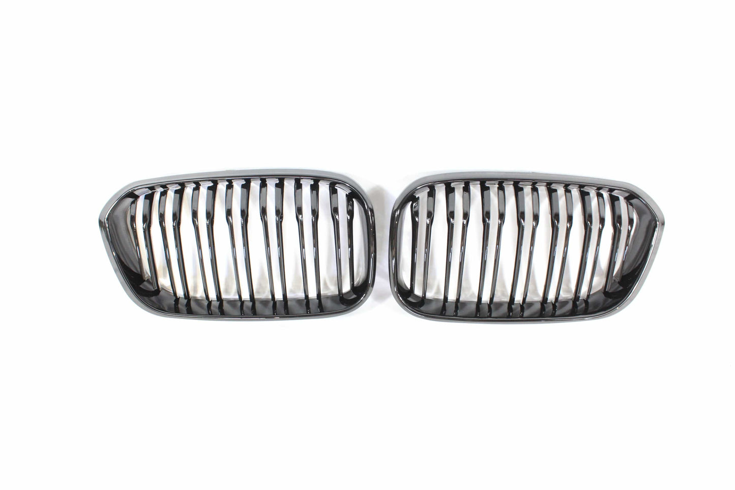 BMW 1 Series F20 LCI 2015-2020 Gloss Piano Black Double/Dual Slat Kidney Grilles (M Performance Style) - Front Radiator Grille Set Blackout Shadowline Black Pack De-Chrome Replacement Pair (Grills)