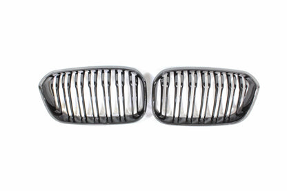 BMW 1 Series F20 LCI 2015-2020 Gloss Piano Black Double/Dual Slat Kidney Grilles (M Performance Style) - Front Radiator Grille Set Blackout Shadowline Black Pack De-Chrome Replacement Pair (Grills)