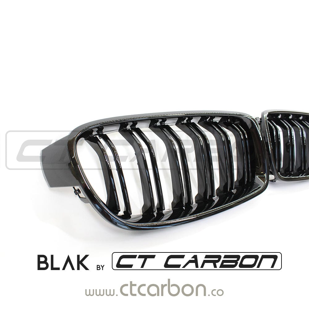 BMW F30 F31 3 Series 2012-2018 Black Double/Twin Slat Kidney Grilles – M Performance/M Sport Style Shadowline Front Bumper Grill Pair Replacement – BLAK by CT Carbon Saloon/Touring