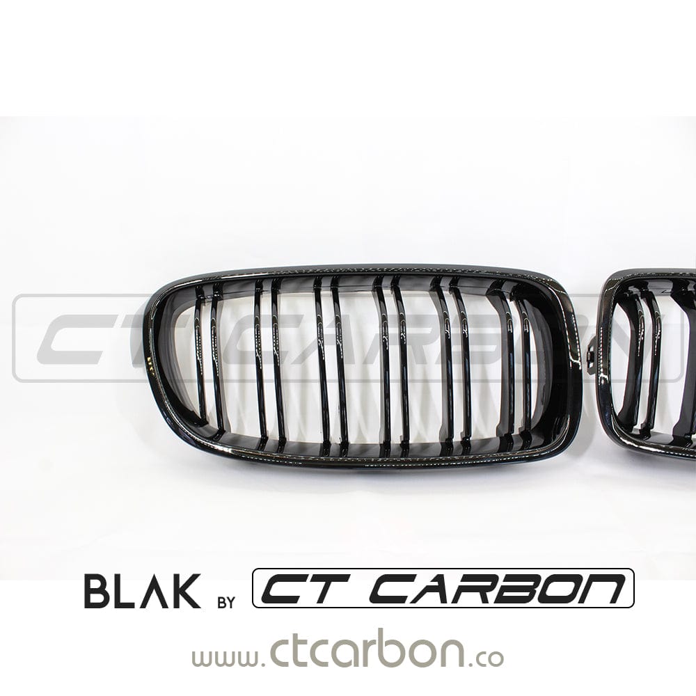BMW F30 F31 3 Series 2012-2018 Black Double/Twin Slat Kidney Grilles – M Performance/M Sport Style Shadowline Front Bumper Grill Pair Replacement – BLAK by CT Carbon Saloon/Touring