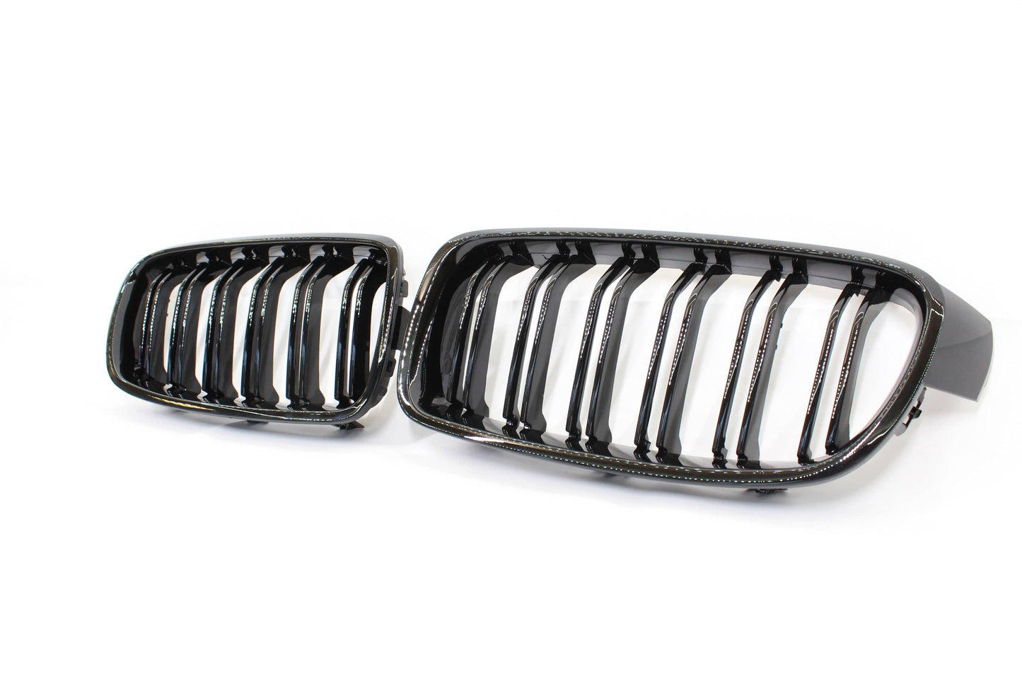 BMW 3 Series F30/F31 2012-2018 Black Twin/Double Slat Kidney Grille Set – Shadowline/Blackout Dechrome Front Radiator Grille/Grill Pair ABS – Saloon/Sedan & Touring/Wagon – BLAK by CT Carbon