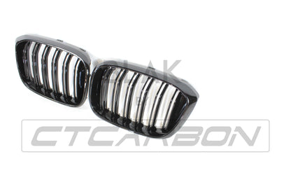 BMW X3 G01 2017-2021 Black Kidney Grilles – Twin/Double Slat M Style Front Grill Set (Pair) | Blackout Dechrome Radiator Grille Replacement | Pre-LCI | BLAK by CT Carbon