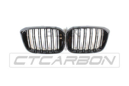BMW X3 G01 2017-2021 Black Kidney Grilles – Twin/Double Slat M Style Front Grill Set (Pair) | Blackout Dechrome Radiator Grille Replacement | Pre-LCI | BLAK by CT Carbon