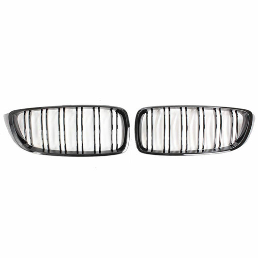 BMW M3 F80 2014-2020 Black Twin/Double Slat Kidney Grilles/Grills Front Grille Set – Blackout Shadowline Dechrome ABS OEM-Style Replacement for Saloon/Sedan – BLAK by CT Carbon