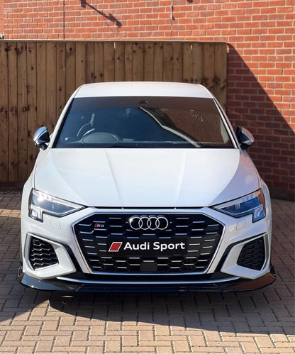 Audi S3 8Y & A3 8Y S-Line 2020+ Front Lip Splitter Gloss Black - Front Bumper Lip / Chin Spoiler / Valance Extension - Piano Black - BLAK by CT Carbon