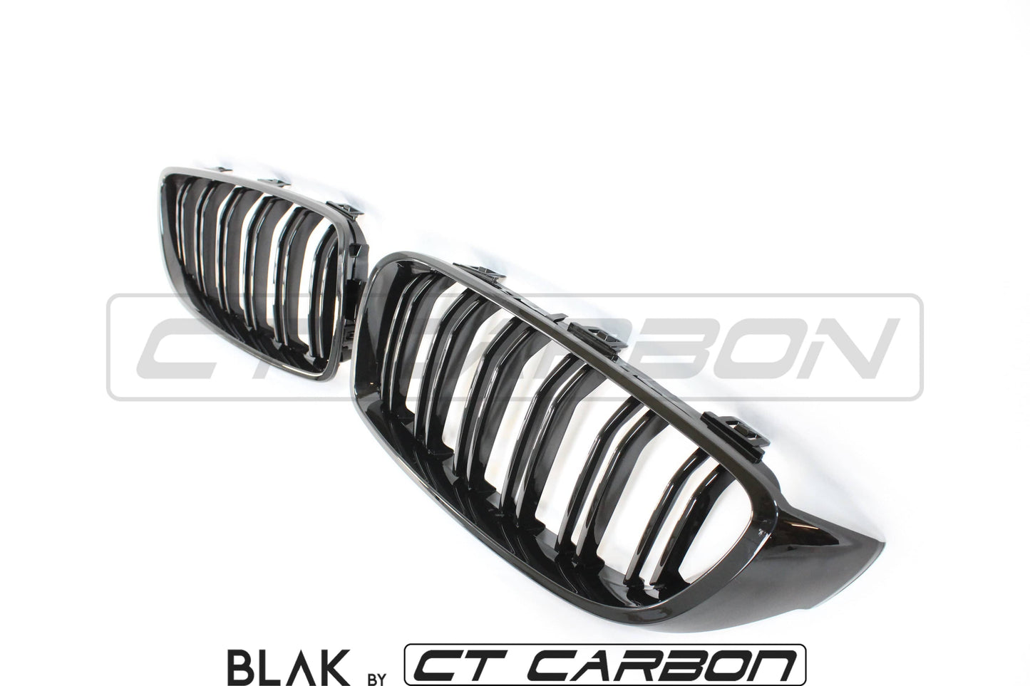 BMW M4 F82 F83 & 4 Series F32 F33 F36 (F3x) Kidney Grilles Twin/Double Slat Black Shadowline Blackout De-Chrome M Performance Style Front Grill Replacement Set 2013-2020 | BLAK by CT Carbon ABS