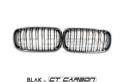 BMW X5 F15 & X6 F16 Black Kidney Grilles / Front Grill Double Slat Set – Shadowline Blackline Blackout Dechrome – Fits M Sport, X5M & X6M – BLAK by CT Carbon