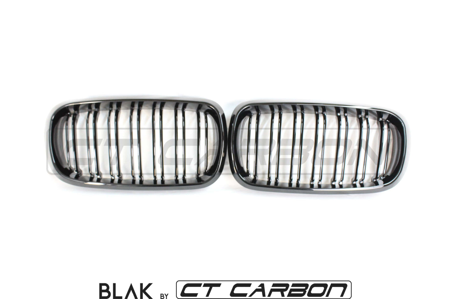 BMW X5 X6 F15 F16 Kidney Grilles Gloss Black Twin/Double Slat | Shadowline De-Chrome Front Grill Set | Fits X5M X6M & M Sport | M Performance Style Replacement Pair | BLAK by CT Carbon