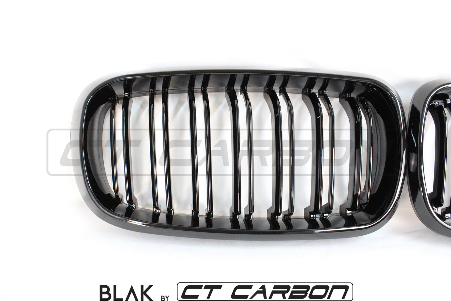 BMW X5 X6 F15 F16 Kidney Grilles Gloss Black Twin/Double Slat | Shadowline De-Chrome Front Grill Set | Fits X5M X6M & M Sport | M Performance Style Replacement Pair | BLAK by CT Carbon