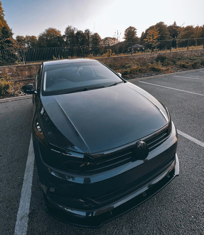VW Polo Mk6 AW 2017-2020 Front Lip Spoiler Splitter Gloss Piano Black ABS - CT Carbon Front Bumper Lip/Lower Valance Skirt Apron Blade Body Kit Add On OEM+ Styling Pre-Facelift