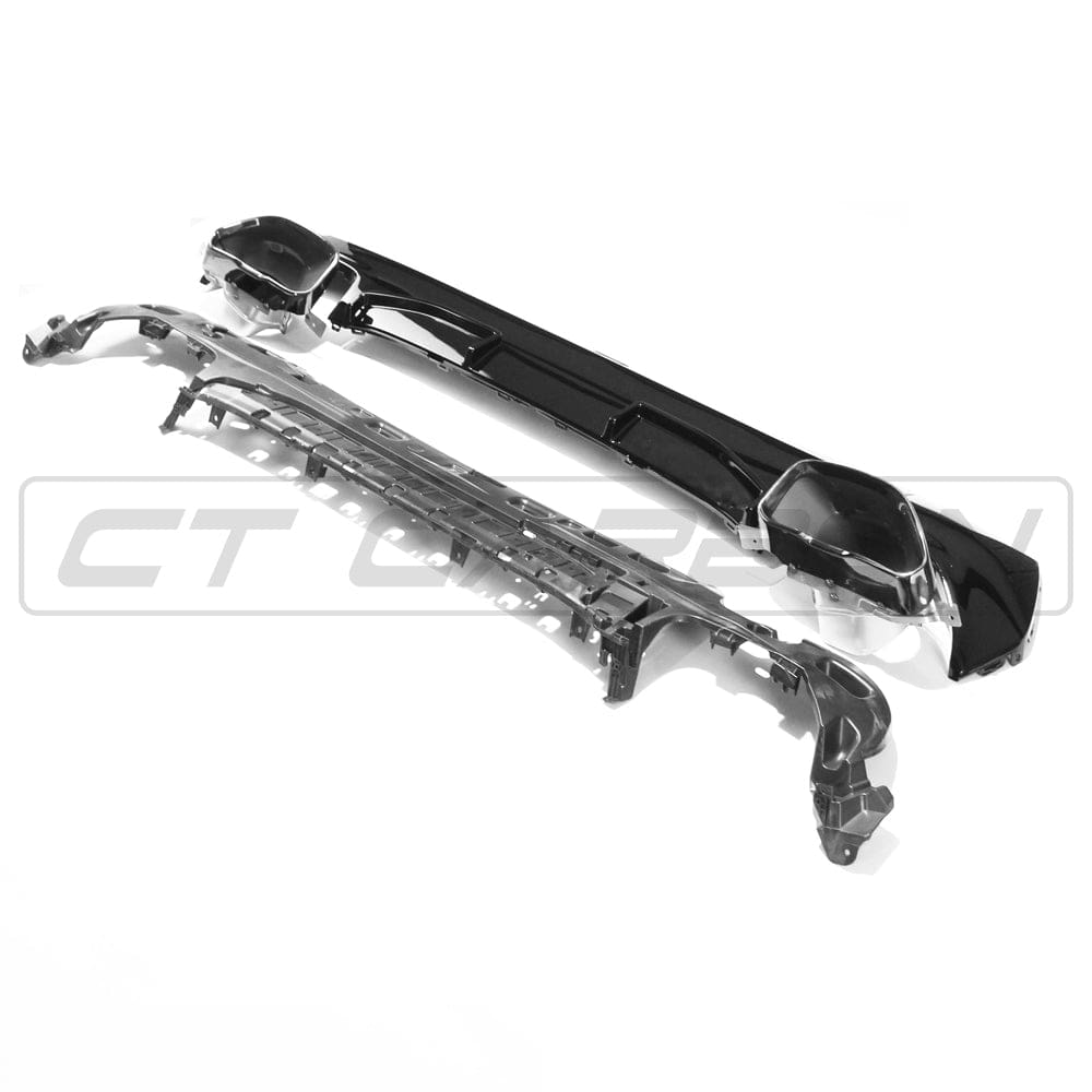 BMW 4 Series G22/G23 2020+ Rear Diffuser & Exhaust Tips - Gloss Piano Black MP/M Performance Style Rear Valance, Bumper Insert/Lower Bumper Trim, Rear Apron, Splitter - 440i Style Tailpipe Trims (Coupe/Convertible)