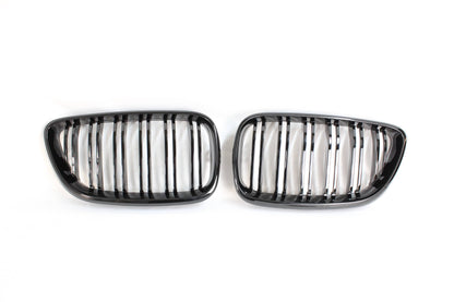BMW M2 F87 & 2 Series F22 Twin/Double Slat Black Kidney Grilles - CT Carbon M Performance Style Front Radiator Grill Set, Shadowline Blackout Dechrome (F22 2014-2020, M2 2015-2018)