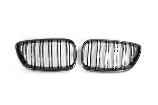 BMW M2 F87 & 2 Series F22 Twin/Double Slat Black Kidney Grilles - CT Carbon M Performance Style Front Radiator Grill Set, Shadowline Blackout Dechrome (F22 2014-2020, M2 2015-2018)