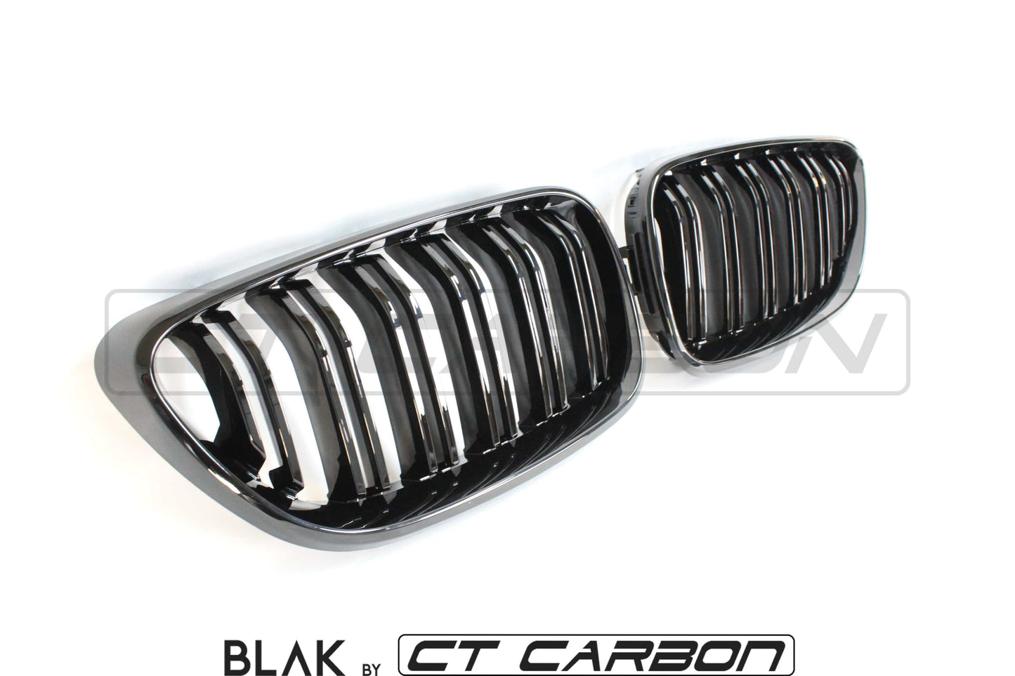 CT Carbon BMW M2 F87 (2015-2018) & 2 Series F22 (2014-2020) Twin/Double Slat Black/Blackout Kidney Grilles/Grills – Front Bumper Radiator Grille Set | OEM-Style Direct Replacement | ABS Pair