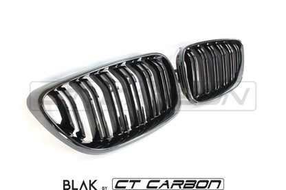 CT Carbon BMW M2 F87 (2015-2018) & 2 Series F22 (2014-2020) Twin/Double Slat Black/Blackout Kidney Grilles/Grills – Front Bumper Radiator Grille Set | OEM-Style Direct Replacement | ABS Pair