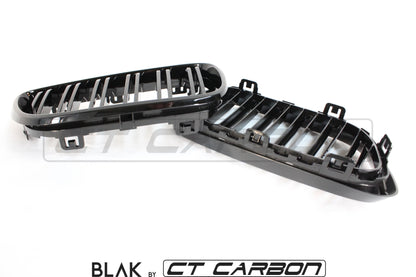 CT Carbon BMW M2 F87 (2015-2018) & 2 Series F22 (2014-2020) Twin/Double Slat Black/Blackout Kidney Grilles/Grills – Front Bumper Radiator Grille Set | OEM-Style Direct Replacement | ABS Pair