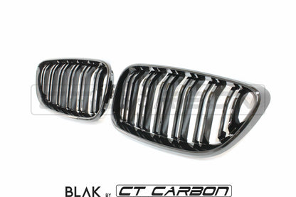 BMW M2 F87 (2015-2018) & 2 Series F22 Coupe (2014-2020) Black Kidney Grilles – Double Slat/Twin Bar Shadowline Blackout Front Grill Set, OEM-Style ABS OE-Fit Replacement Pair by CT Carbon