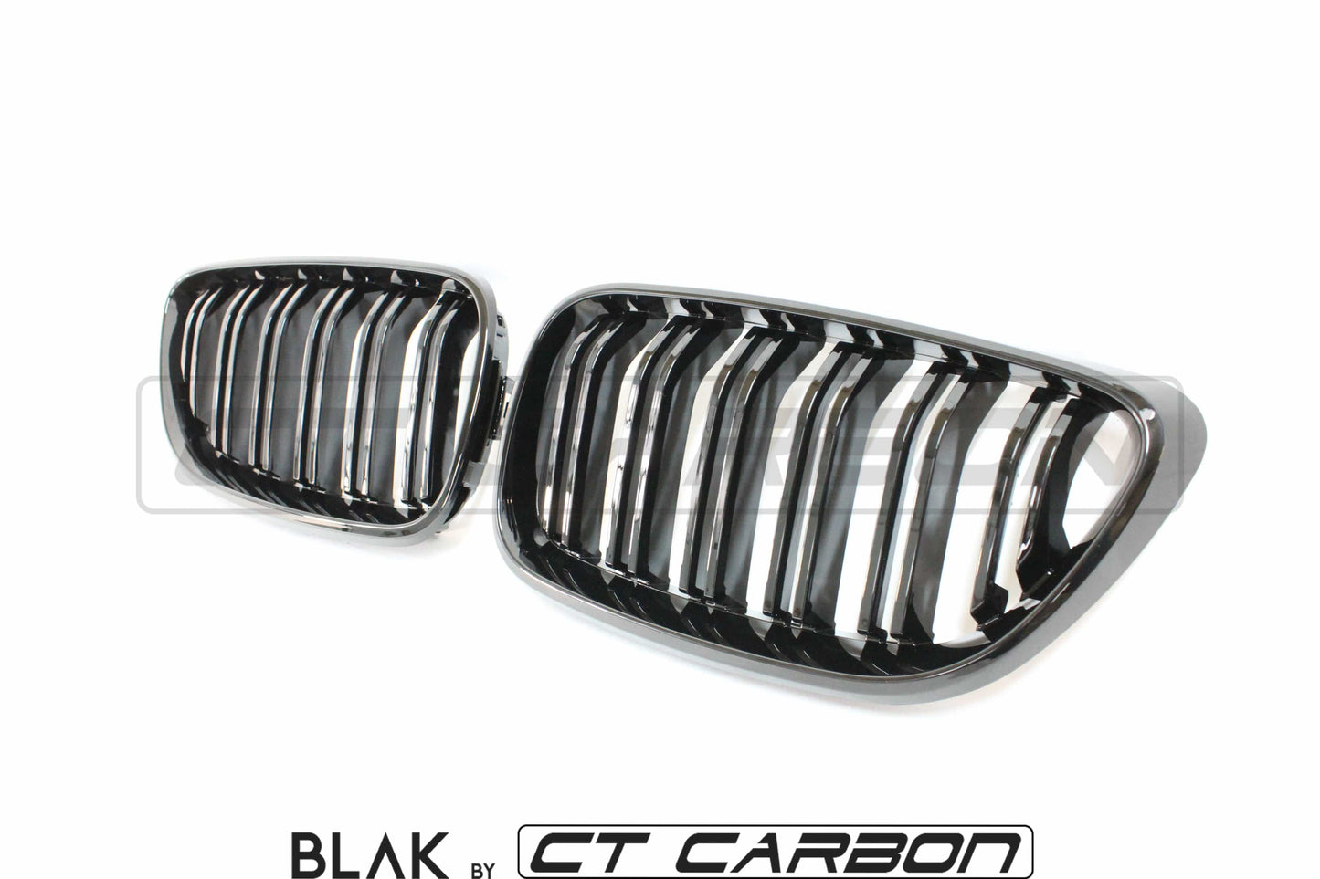 BMW M2 F87 & 2 Series F22 Twin/Double Slat Black Kidney Grilles - CT Carbon M Performance Style Front Radiator Grill Set, Shadowline Blackout Dechrome (F22 2014-2020, M2 2015-2018)