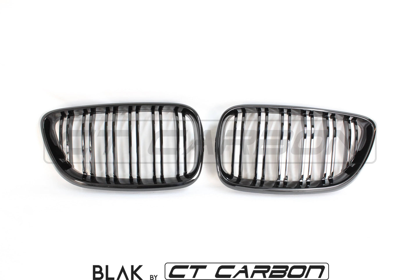 CT Carbon BMW M2 F87 (2015-2018) & 2 Series F22 (2014-2020) Twin/Double Slat Black/Blackout Kidney Grilles/Grills – Front Bumper Radiator Grille Set | OEM-Style Direct Replacement | ABS Pair