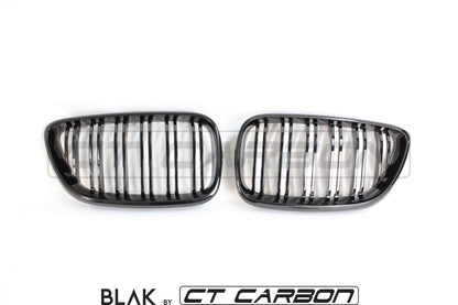 BMW M2 F87 (2015-2018) & 2 Series F22 (2014-2020) Twin-Slat Kidney Grilles - Black/Blackout Shadowline De-Chrome Front Grill Upgrade | Double Slat/Dual Fin Radiator Grille Set | Direct-Fit Replacement OEM+ by CT Carbon