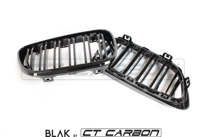 BMW M2 F87 (2015-2018) & 2 Series F22 (2014-2020) Twin-Slat Kidney Grilles - Black/Blackout Shadowline De-Chrome Front Grill Upgrade | Double Slat/Dual Fin Radiator Grille Set | Direct-Fit Replacement OEM+ by CT Carbon