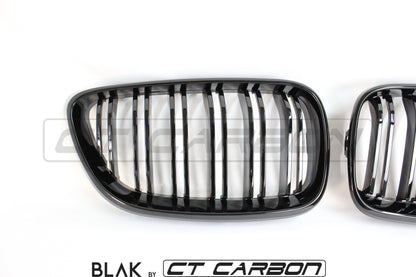 CT Carbon BMW M2 F87 (2015-2018) & 2 Series F22 (2014-2020) Twin/Double Slat Black/Blackout Kidney Grilles/Grills – Front Bumper Radiator Grille Set | OEM-Style Direct Replacement | ABS Pair