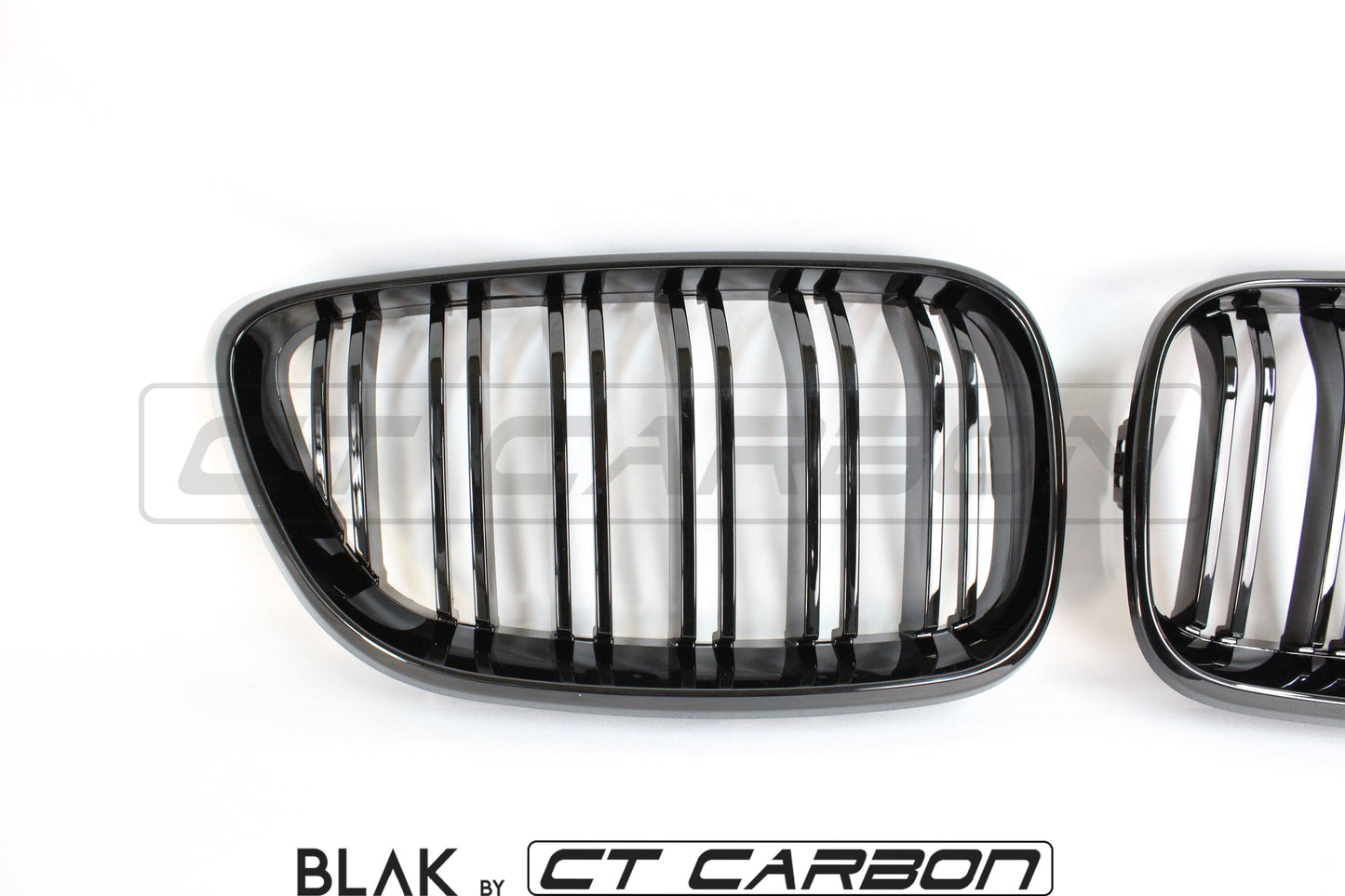 BMW M2 F87 (2015-2018) & 2 Series F22 Coupe (2014-2020) Black Kidney Grilles – Double Slat/Twin Bar Shadowline Blackout Front Grill Set, OEM-Style ABS OE-Fit Replacement Pair by CT Carbon