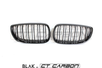 BMW 3 Series E92/E93 (E9X) & M3 E92/E93 (2006-2013) Double Slat Black Kidney Grilles/Front Grills Set – Twin-Bar ABS, Shadowline/Blackout De-Chrome Upgrade, Coupe & Convertible – BLAK by CT Carbon