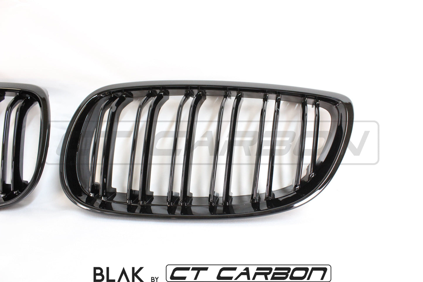 BMW 3 Series E92/E93 (E9X) & M3 E92/E93 (2006-2013) Double Slat Black Kidney Grilles/Front Grills Set – Twin-Bar ABS, Shadowline/Blackout De-Chrome Upgrade, Coupe & Convertible – BLAK by CT Carbon