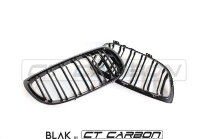 BMW E92 E93 3 Series 2006-2009 & M3 2007-2013 Twin/Double Slat Black Kidney Grilles Front Grill Set Blackout Shadowline ABS Replacement Coupe Convertible | BLAK by CT Carbon