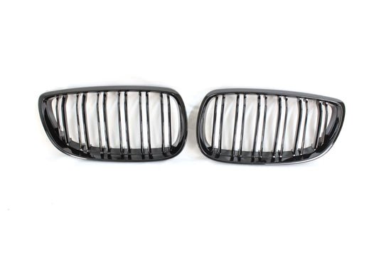 BMW 3 Series E92/E93 (E9X) & M3 E92/E93 (2006-2013) Double Slat Black Kidney Grilles/Front Grills Set – Twin-Bar ABS, Shadowline/Blackout De-Chrome Upgrade, Coupe & Convertible – BLAK by CT Carbon
