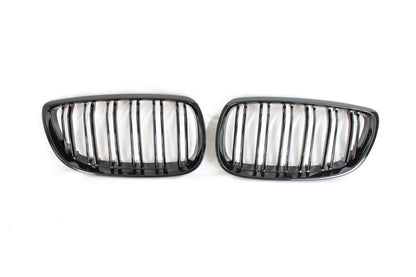 BMW E92 E93 3 Series 2006-2009 & M3 2007-2013 Twin/Double Slat Black Kidney Grilles Front Grill Set Blackout Shadowline ABS Replacement Coupe Convertible | BLAK by CT Carbon