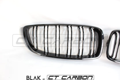 BMW M3 F80 2014-2020 Double Slat/Twin Bar Black Kidney Grilles/Grills Pair – Blak by CT Carbon | Front Radiator Grille Set | Shadowline Blackout M Performance Style ABS Replacement | OEM Fit