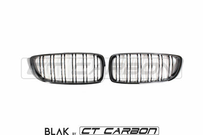 BMW M3 F80 2014-2020 Twin/Double Slat Black Kidney Grilles Front Grill Set (Pair) | ABS OEM-Style Direct Replacement | Shadowline/Stealth Look | Sedan/Saloon | BLAK by CT Carbon