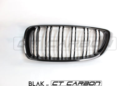 BMW M3 F80 2014-2020 Twin/Double Slat Black Kidney Grilles Front Grill Set (Pair) | ABS OEM-Style Direct Replacement | Shadowline/Stealth Look | Sedan/Saloon | BLAK by CT Carbon
