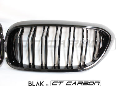 BMW M5 F90 & 5 Series G30/G31 Front Kidney Grille Set - Twin/Double Slat Black Shadowline/Shadow Line Dechrome M Style Radiator Grill Upgrade 2016+ (Saloon/Touring) | Replacement Blackout Grills by CT Carbon BLAK