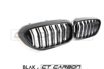 BMW M5 F90 & 5 Series G30/G31 Front Kidney Grille Set - Twin/Double Slat Black Shadowline/Shadow Line Dechrome M Style Radiator Grill Upgrade 2016+ (Saloon/Touring) | Replacement Blackout Grills by CT Carbon BLAK